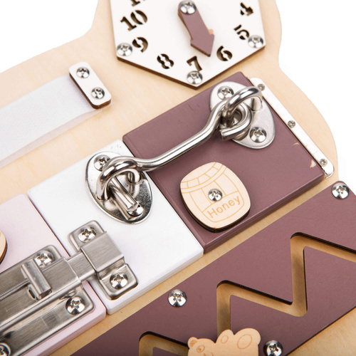 Sensorisches Manipulationsbrett aus Holz Teddybär