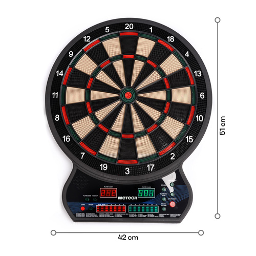Elektronische Dartscheibe Meteor, 27 Spiele, 8 Spieler, 4-LED