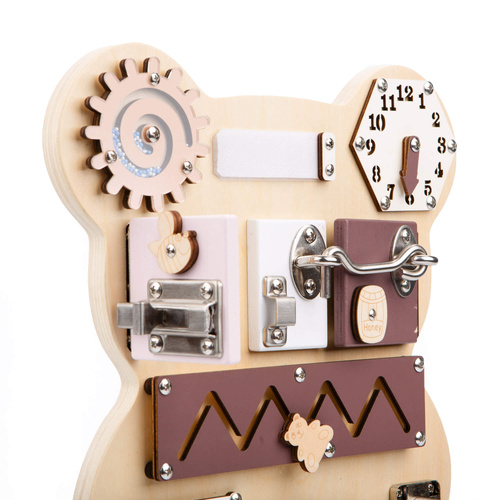 Sensorisches Manipulationsbrett aus Holz Teddybär