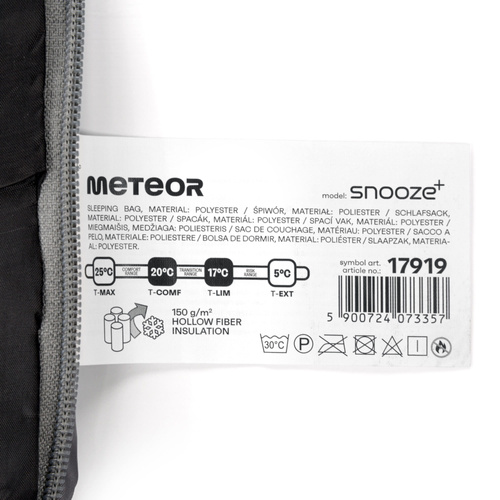 Meteor Schlafsack Snooze+ schwarz/grau