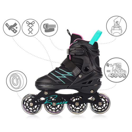 Inlineskates Meteor M 34-38 Buzzy schwarz/pink/minzfarben