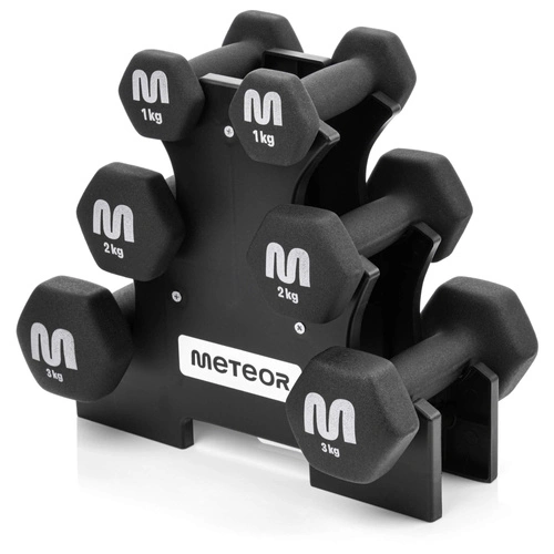 Gusseisen-Hantelset mit Ständer Meteor 3 / 2 / 1 kg