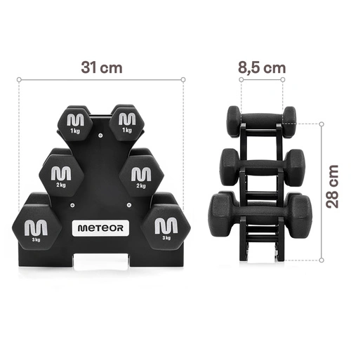 Gusseisen-Hantelset mit Ständer Meteor 3 / 2 / 1 kg